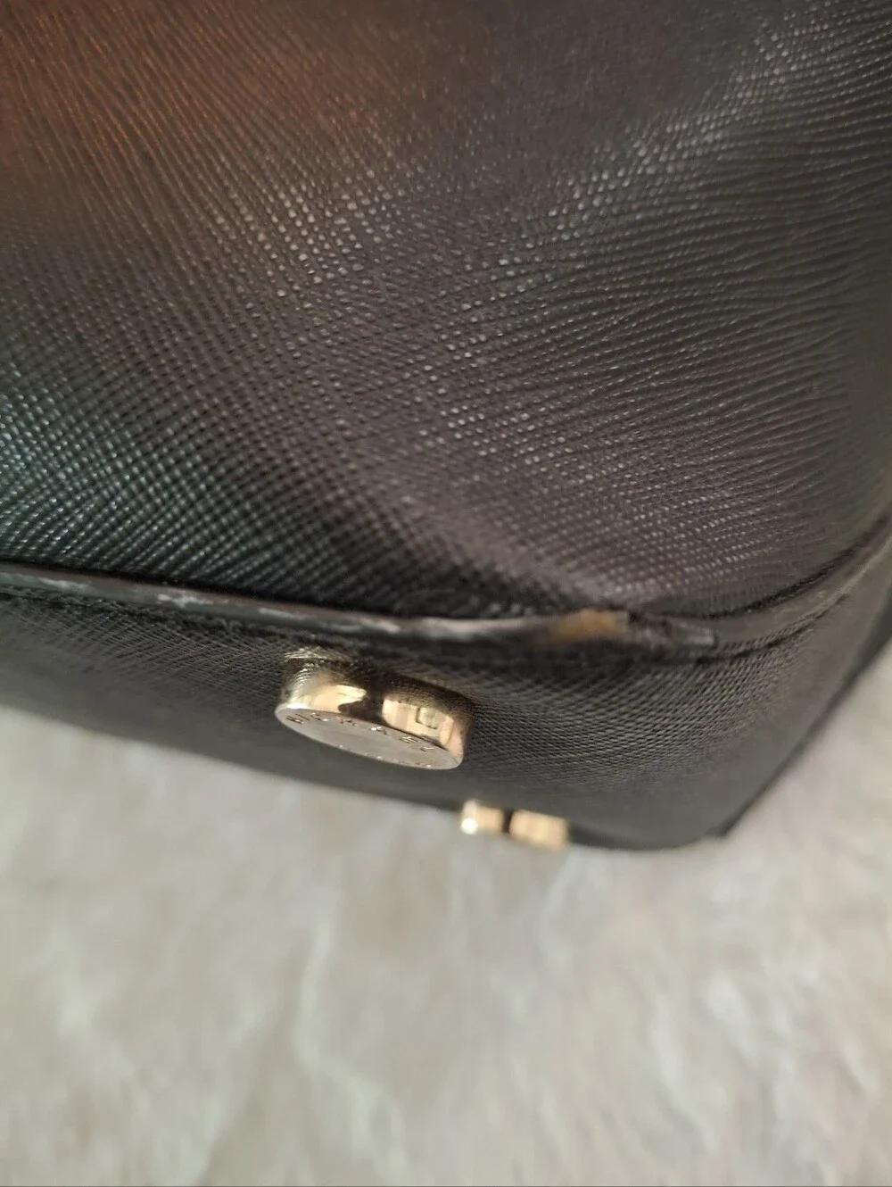 Michael Kors Black Saffiano Leather Satchel with Gold MK Logo